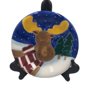 Vintage St. Nicholas Square Ceramic Set of 4 Plates 1999 Reindeer Christmas